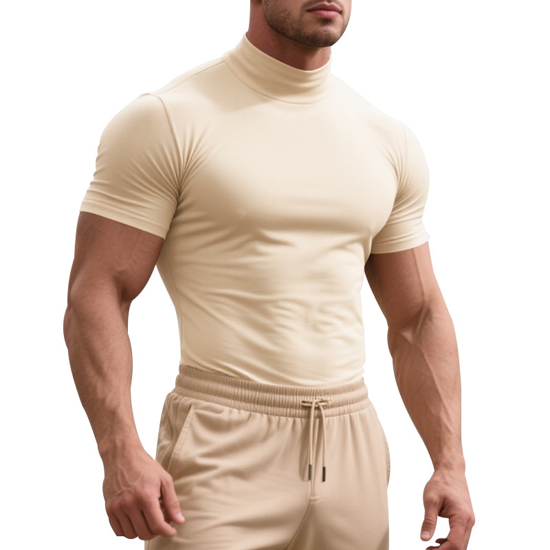 Men's base shirt designer polo elastic and form-fitting British gentleman's casual base shirt, small high-neck short-sleeved T-shirt for men