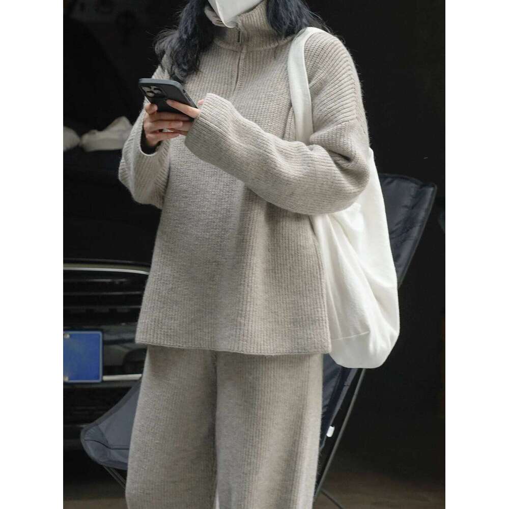 Women's High Neck Long Sleeve Casson Sweater Autumn Winter Casual Solid Color Fashionable Knitwear