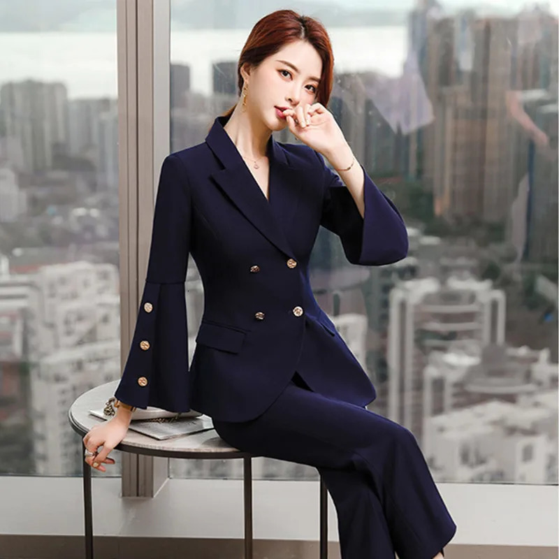 Fashion Red Pant Suits Women 2 Piece Set Spring Autumn Blazer Office Lady Business Work Uniform Outfits Formal Trousers Suit 250612