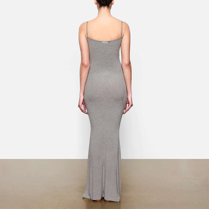 Designer Dresses for Women Womens Dresses N712 Summer New 2025 Solid Color Square Neck Strap Knitted Long Dress Slim Fit Slimming Tight Bodycon