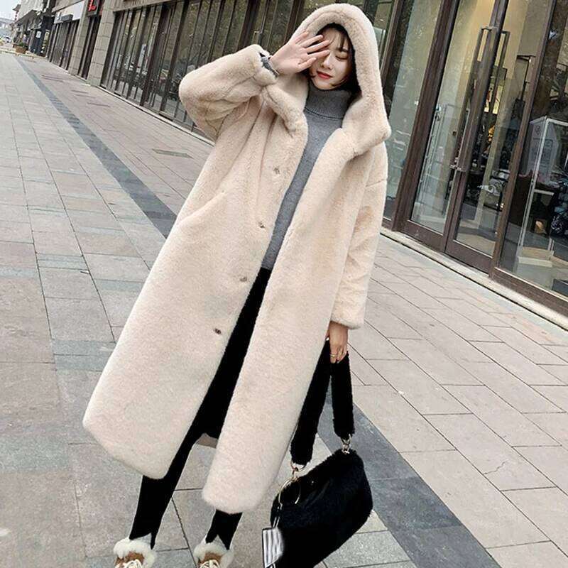 2023 Faux Rabbit Winter Women High Quality Long Warm Fur Coat Loose Lapel OverCoat Thick Plus Size Female Plush Coats