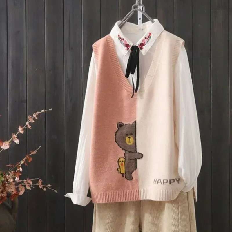 Sleeveless Waistcoat Vintage Pullover for The Trip New Knitwear Female Sweater Clothing Sales Korean Style Womens Knitted Vest