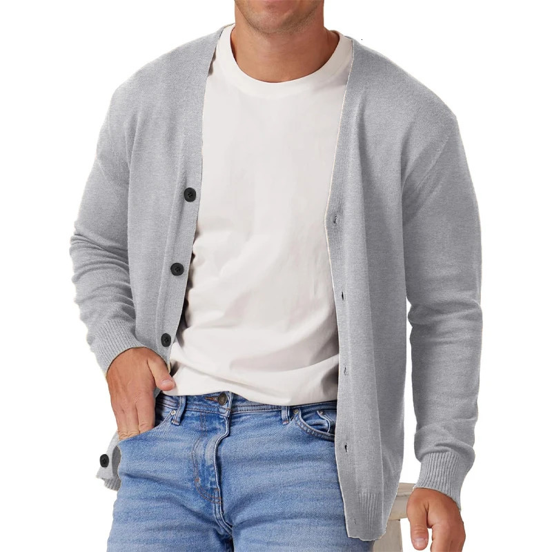 Mens Vintage Long Sleeve Cardigan Sweater with Button V Neck Knitted Sweaters Lightweight Outdoor Casual Coats 250616