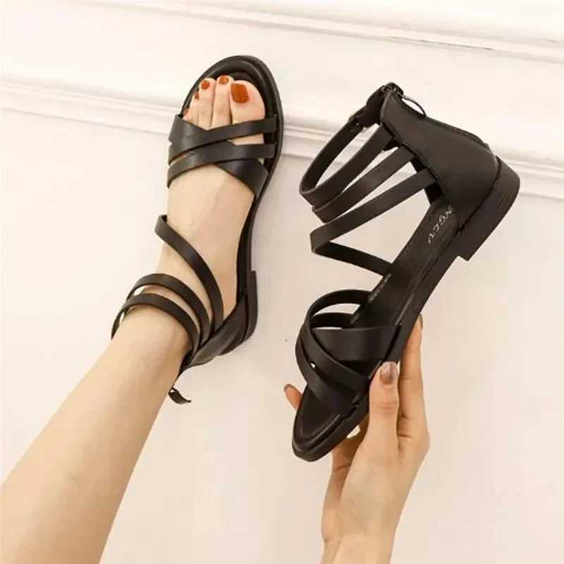 YAERNI 36-42 Large Size Sandals Women Summer New Style Ladies Casual Flat Simple Beach Sandals Fashion Vacation Roman Sandals Z250617