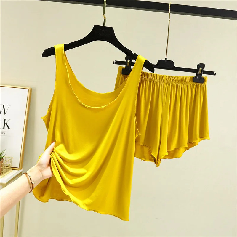 Casual Pyjama Pour Femme Summer Modal Tank Top Shorts Two-Piece Set Round Neck Sleeveless Home Wear Clothes Women Pajamas Suit 250616