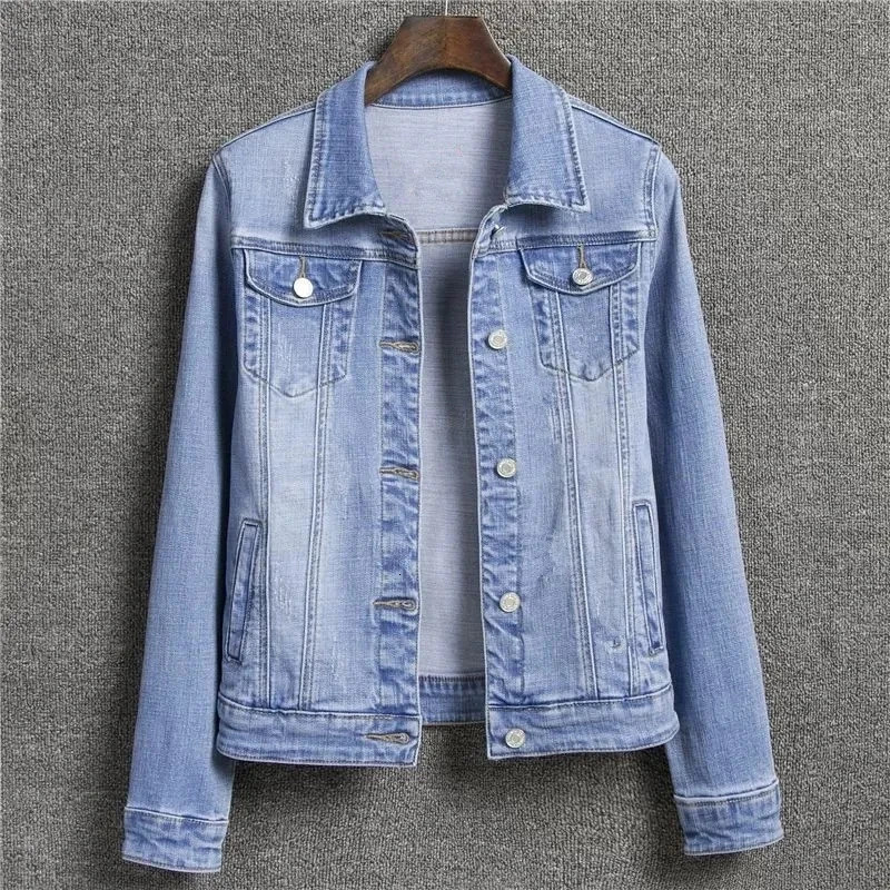 Autumn Womens Casual Denim Jacket Womens Long-Sleeved Single-Breasted Jeans Jacket Womens Short Top 250616