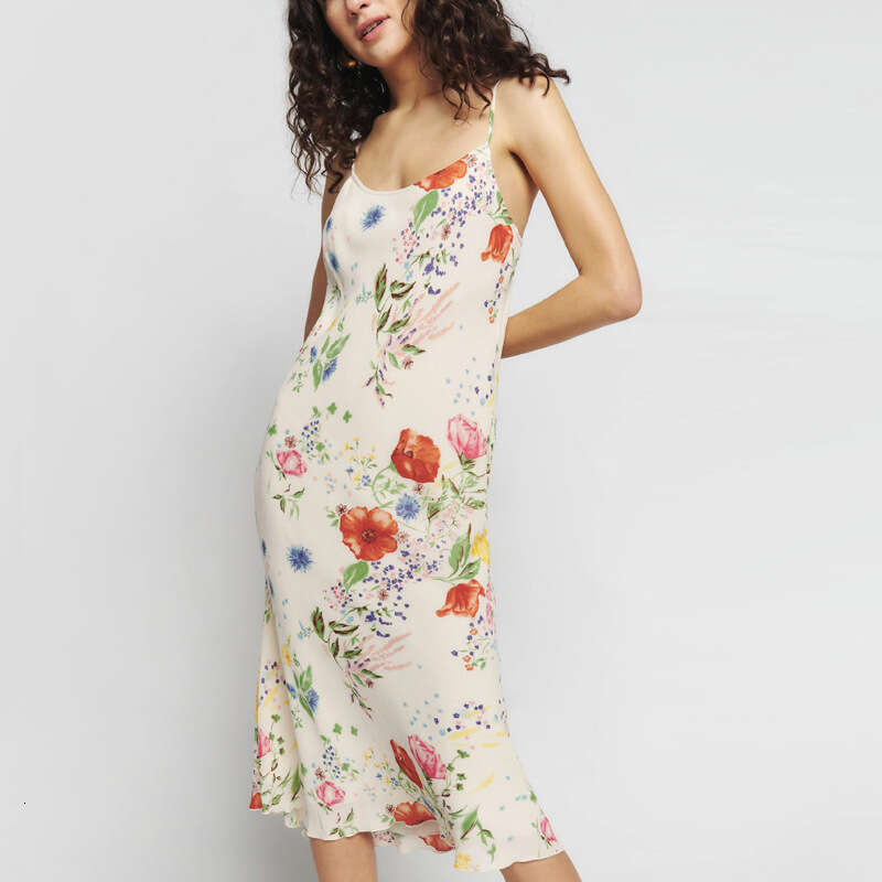 Long Dress Womens Dress Sexy 638 Spring Summer New 2025 Rayon Print Slim Fit Asymmetrical Sexy Strap Dress French Style Feminine