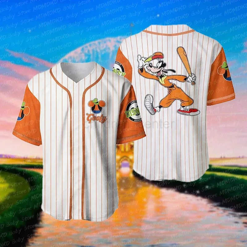 Disney 2024 Disney New Summer Goofy Dogs Cute Cartoon Disney Baseball Jersey Pattern Training Uniform Adults Kids Gift Baseball Tees W250617