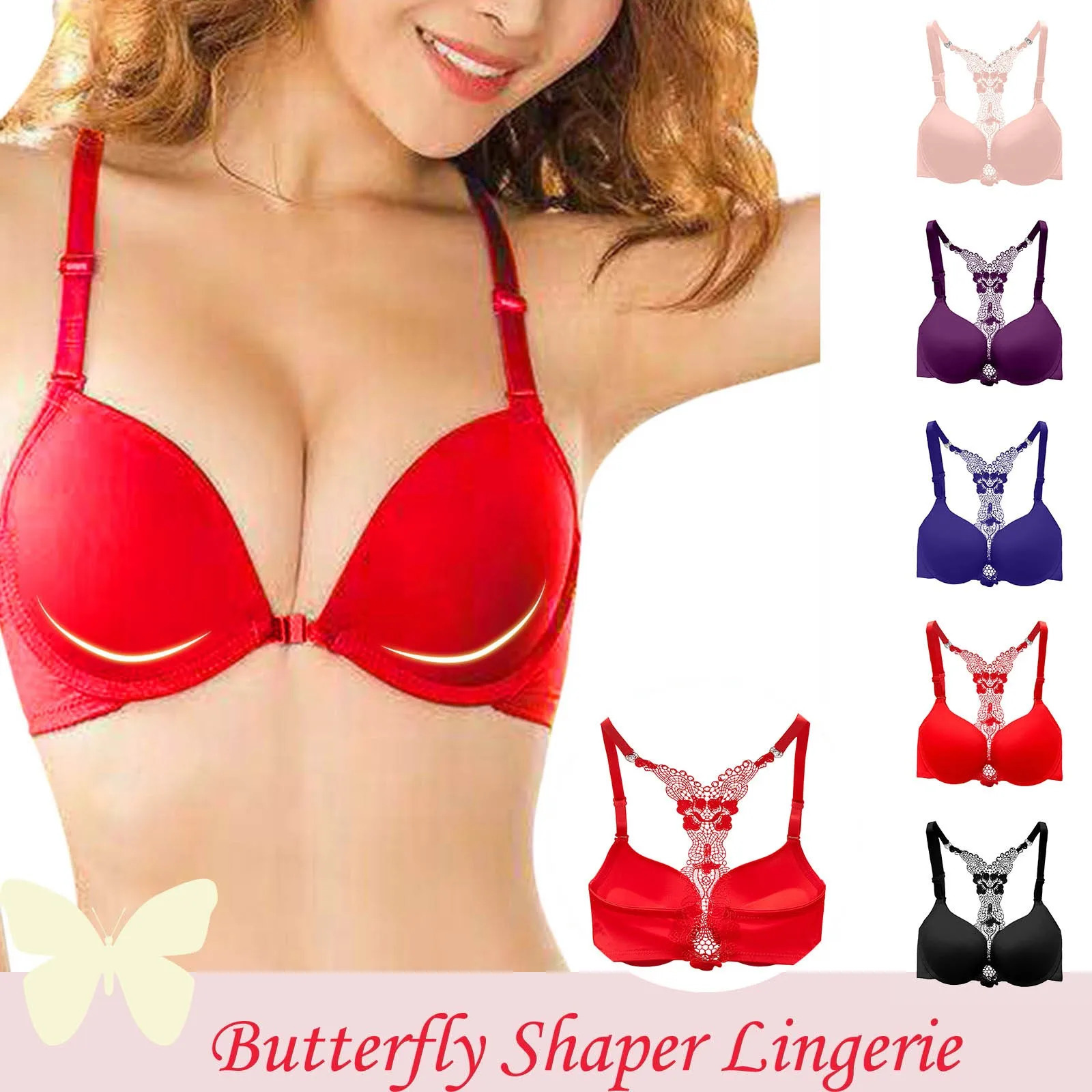 WomenS Bras Front Button Y-Shaped Butterfly Beautiful Back Gathered Sexy Bra With Steel Ring And Lace Adjustment Shockproof Bra 250617