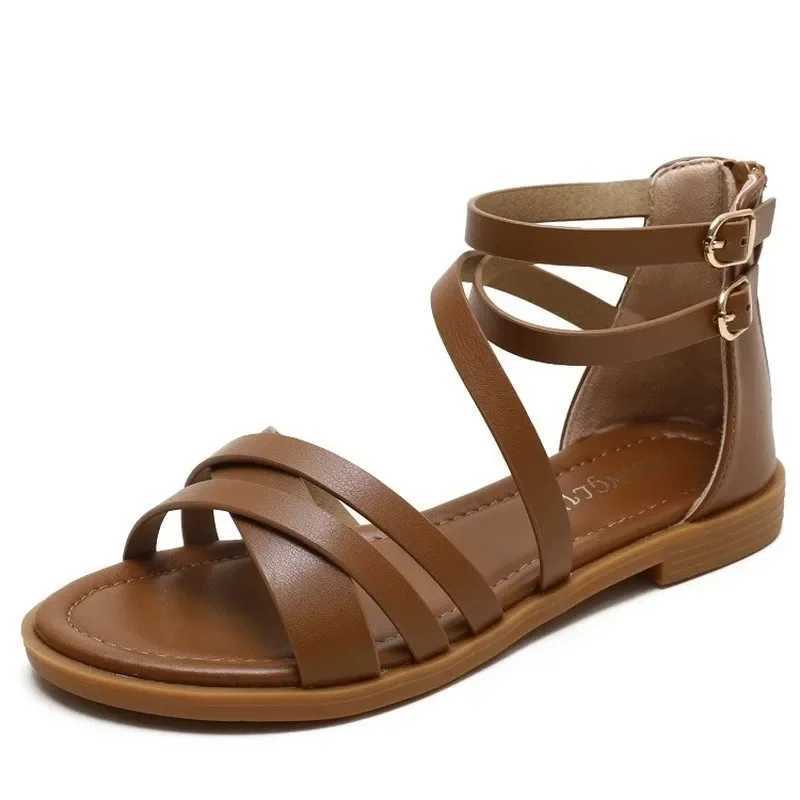 YAERNI 36-42 Large Size Sandals Women Summer New Style Ladies Casual Flat Simple Beach Sandals Fashion Vacation Roman Sandals Z250617