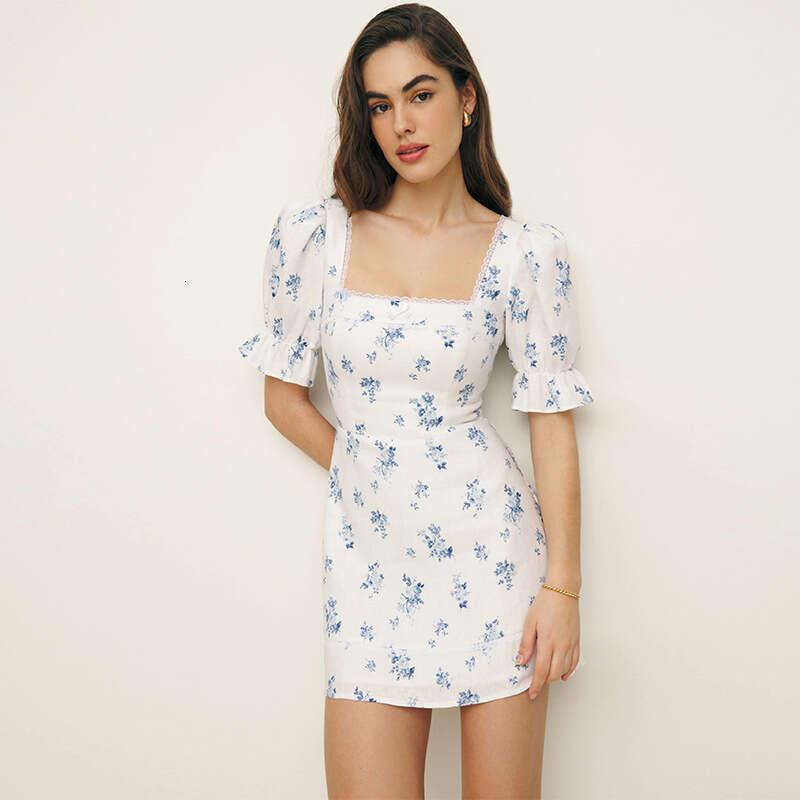 Vestidos De Noche Festival Promdress 637 Zhixiu Celebrity Spring Summer 2025 Square Neck Linen Waist-cinching A-line Short Dress Pure Desire French St