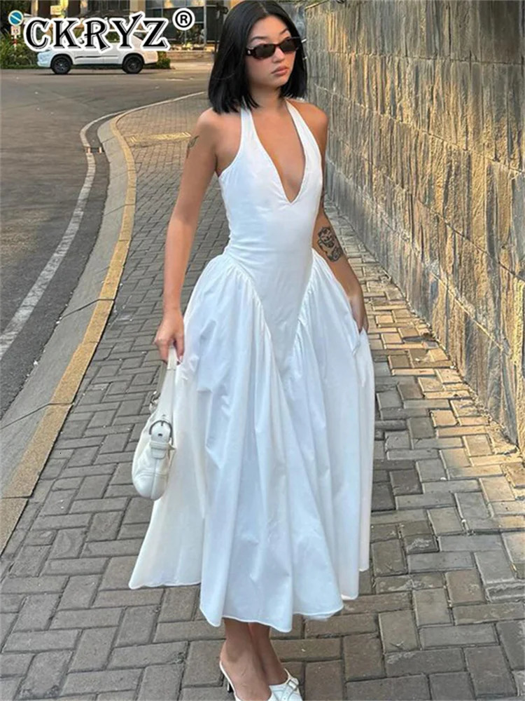 Ladies Summer Evening Party Fashion Dress Women Sleeveless Backless V-Neck Sexy Maxi Dresses Night Clubwear Female Outfits 250616