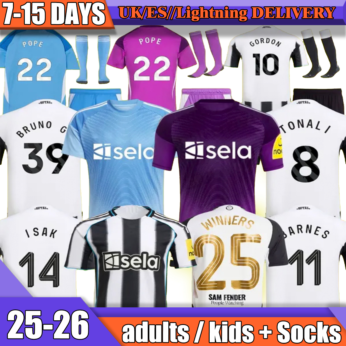 NEWCASTL E 24 25 26 soccer jerseys TONALI BARNES BRUNO G. Gordon ISAK Unite Football Shirt Botman BLACK WINNERS CARABAO CUP FINAL BURN Kids kit Socks Camisetas De Futbol