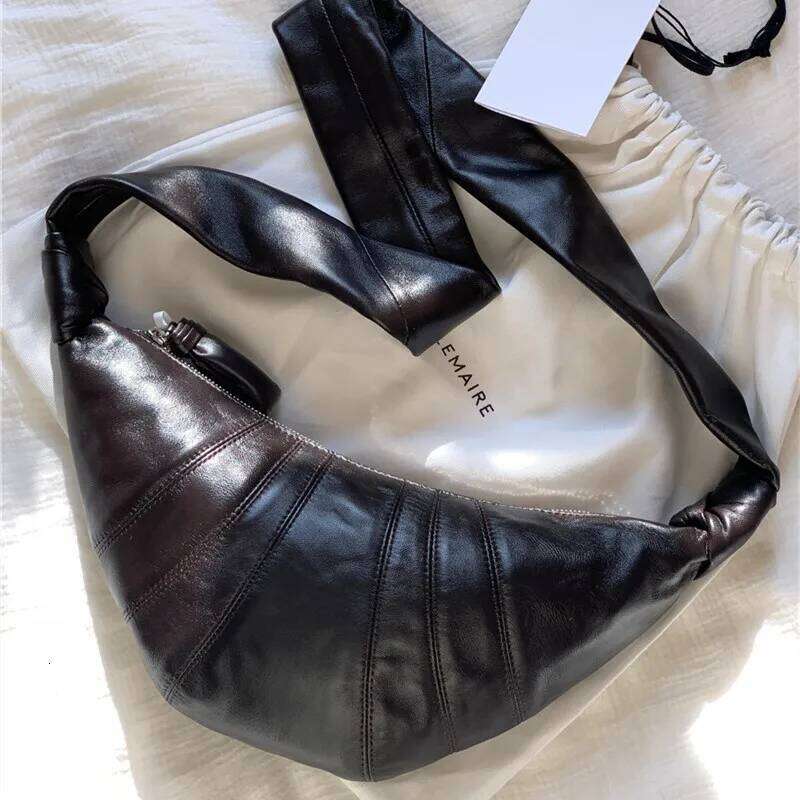 Brand Lambskin Genuine Leather Croissant Trendy Must-have Shoulder Crossbody Bag Couple Style
