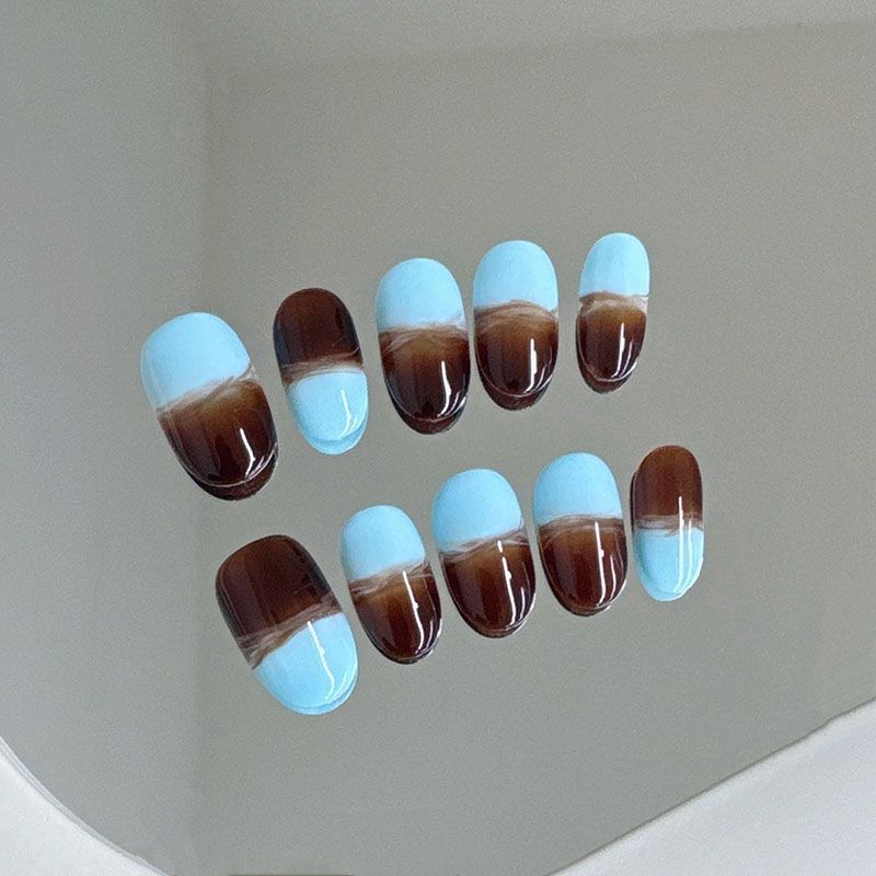 Wholesale irregular colored armor pieces, lake blue, clever brown, mixed, high-end feel, contrasting stitching, pure desire, fashion, white nail art