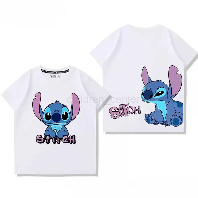 Disney Childrens Summer Cute Versatile T-shirt Stitch Cartoon Creative Printing 100% Cotton T-shirt Comfortable Soft Fashion T-shirt W250617