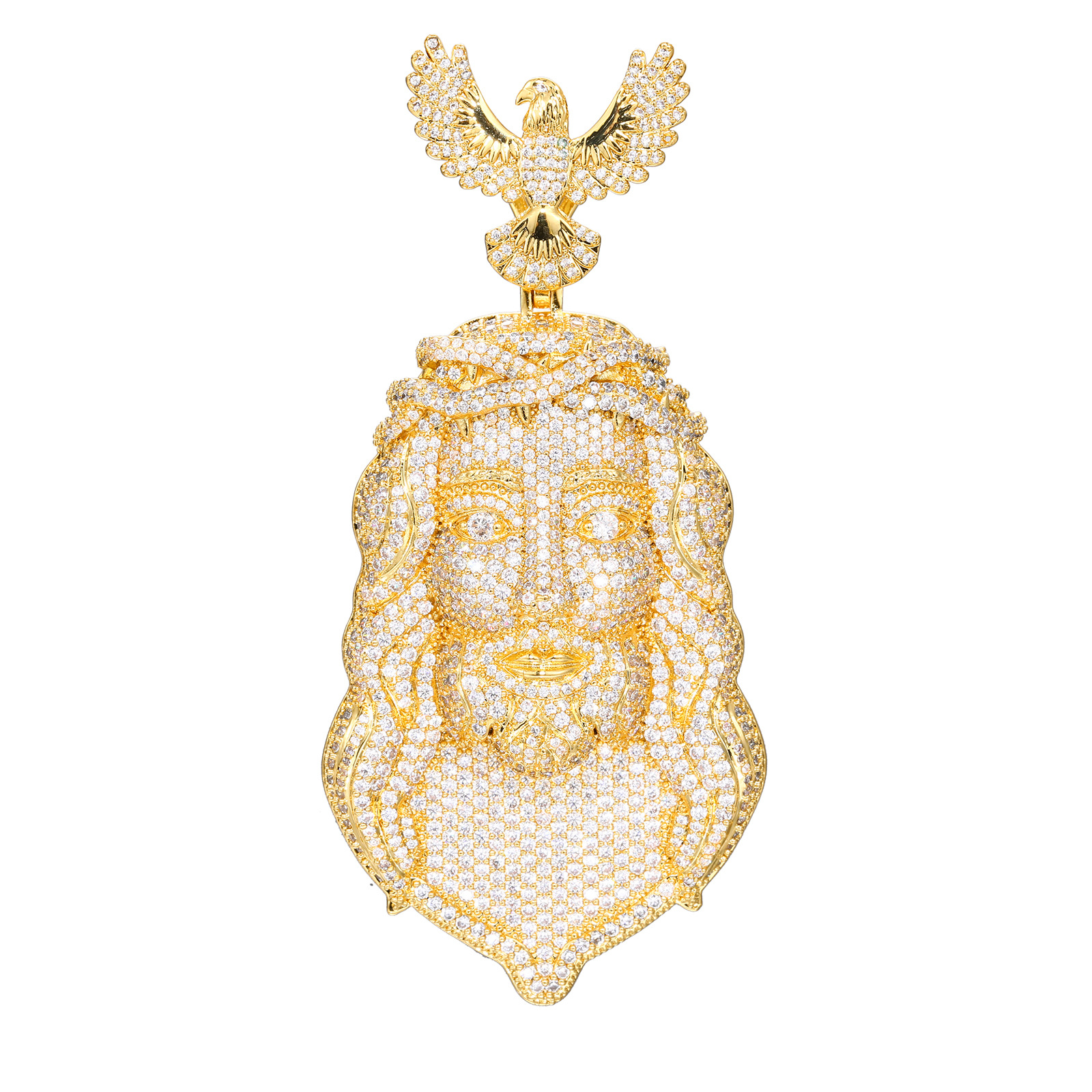 Hip Hop Eagle Clasp Jesus Face Pendant Necklace 5A Zircon Mens Religious Jewelry