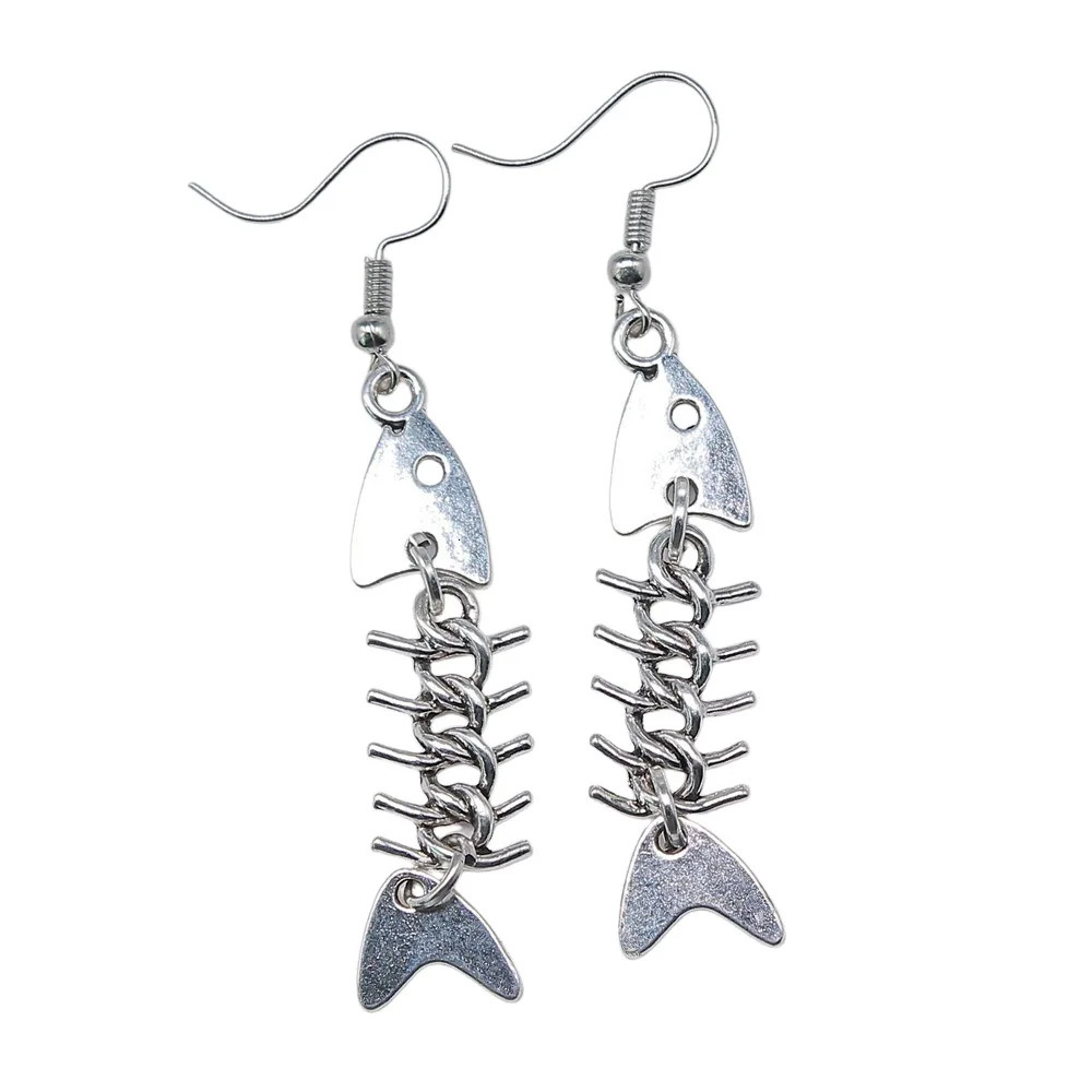 Fashion Handmade Simple Antique Silver Color Fish Bone Pendant Earrings Drop Drop Earrings 250610