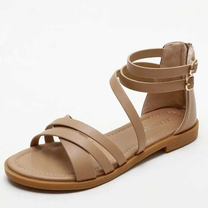YAERNI 36-42 Large Size Sandals Women Summer New Style Ladies Casual Flat Simple Beach Sandals Fashion Vacation Roman Sandals Z250617