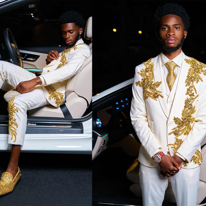 Gorgeous Wedding Tuxedos 3 Piece Set Jacket Vest Pants Shawl Lapel Men Suit Crystal One Button Groom Wear Party Suits Customized