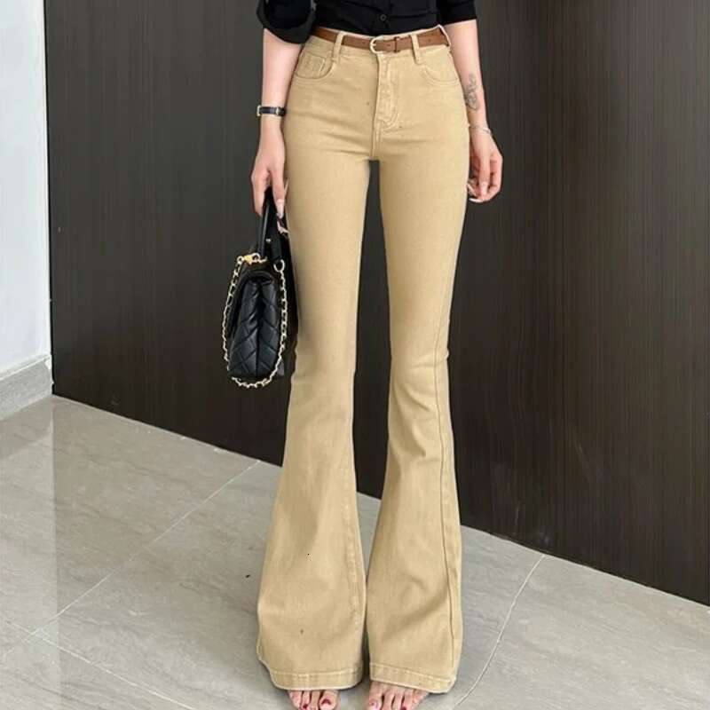 Skinny Slim Fit Cowboy Pants for Woman Wide Leg Flared Trousers Grunge Y2k Harajuku Fashion Wholesale Spring Womens Flare Jeans