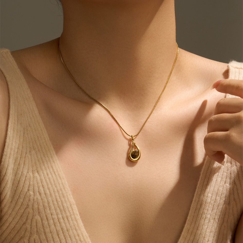 Milad Style Fashion Personality Simple Irregular Tiger Eye Stone Hollow Necklace for Women Titanium Steel Non-Fading Jewelry