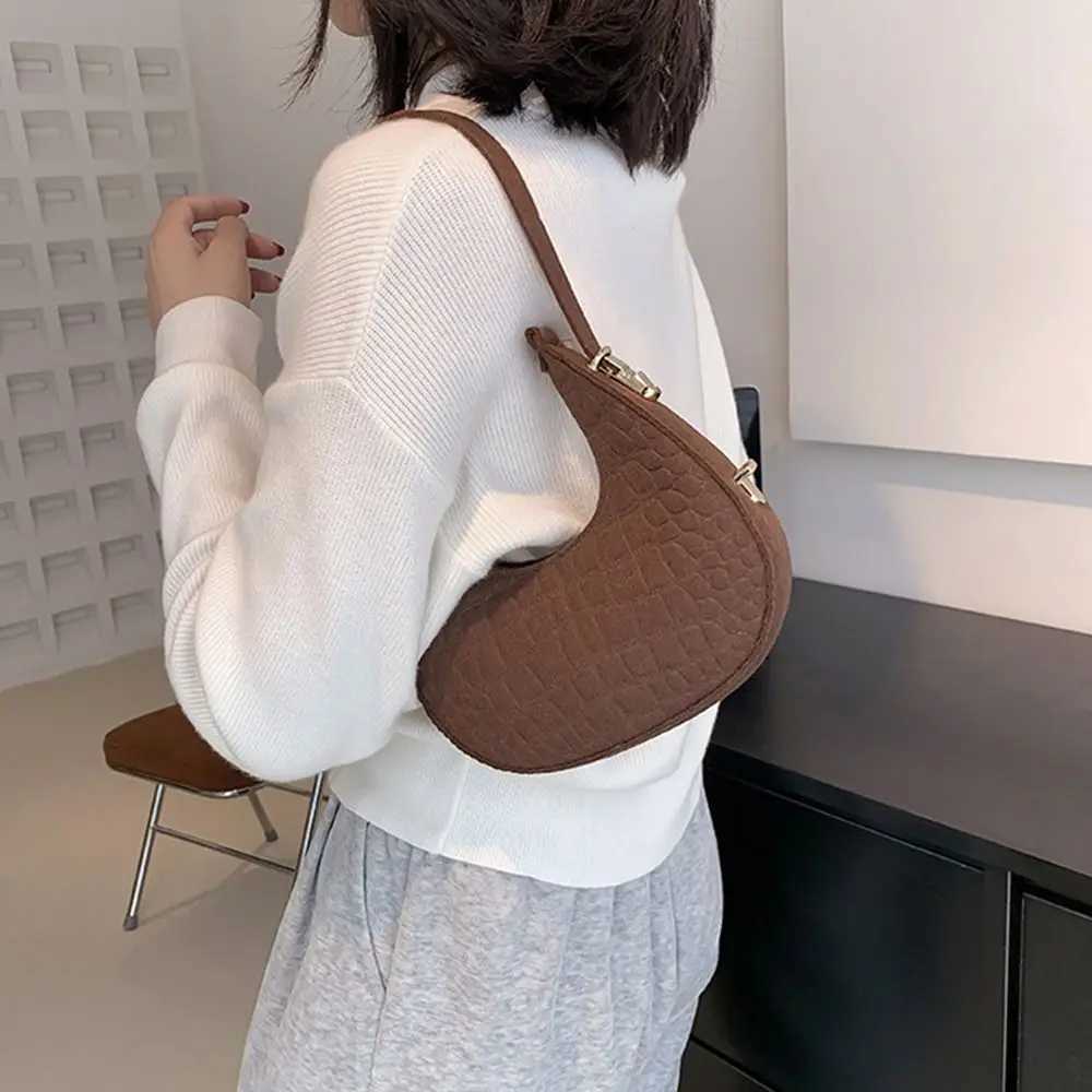 Womens Crocodile Grain Underarm Bags Felt Fashion Shoulder Bag Cute Simple Handbags Female Purses Top-Handle Bags Z250617