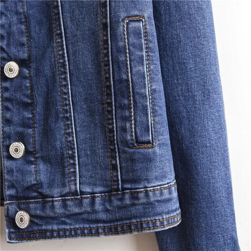 Autumn Womens Casual Denim Jacket Womens Long-Sleeved Single-Breasted Jeans Jacket Womens Short Top 250616