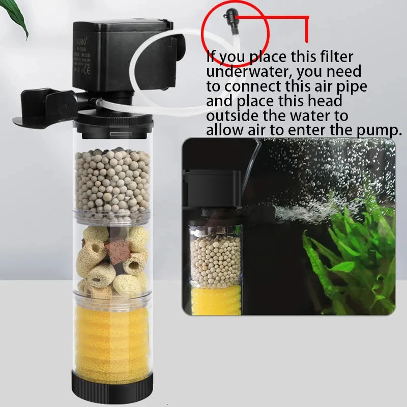 Aquarium 3-in-1 Silent Filter Bucket Automatic Fish Feces Suction Filter Fish Tank Submersible Water Pump Sponge Filter Skimmer 250613