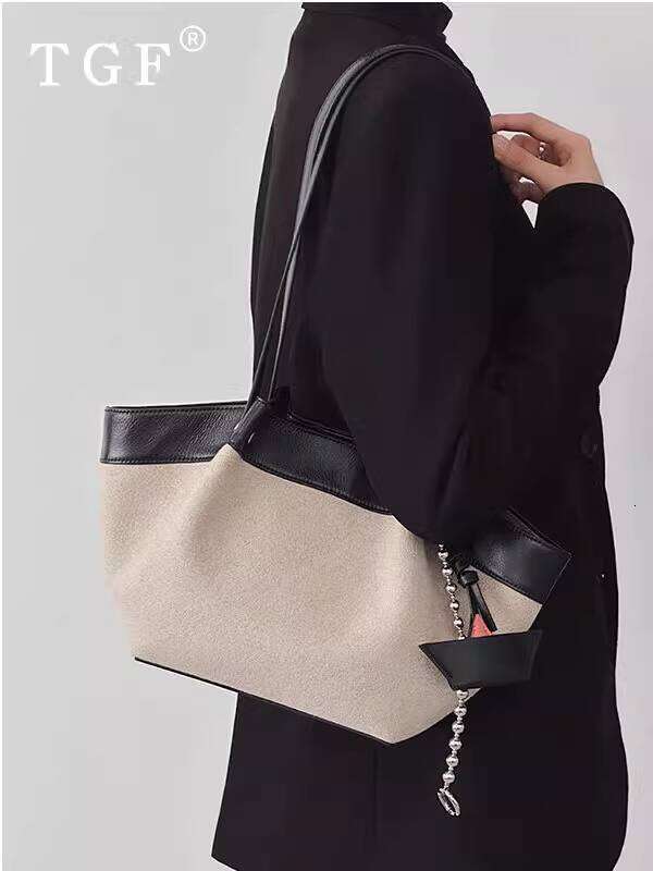 Patchwork Tote Bag for Women New Light Luxury Niche High end Daily Commute Versatile Handbag Basket