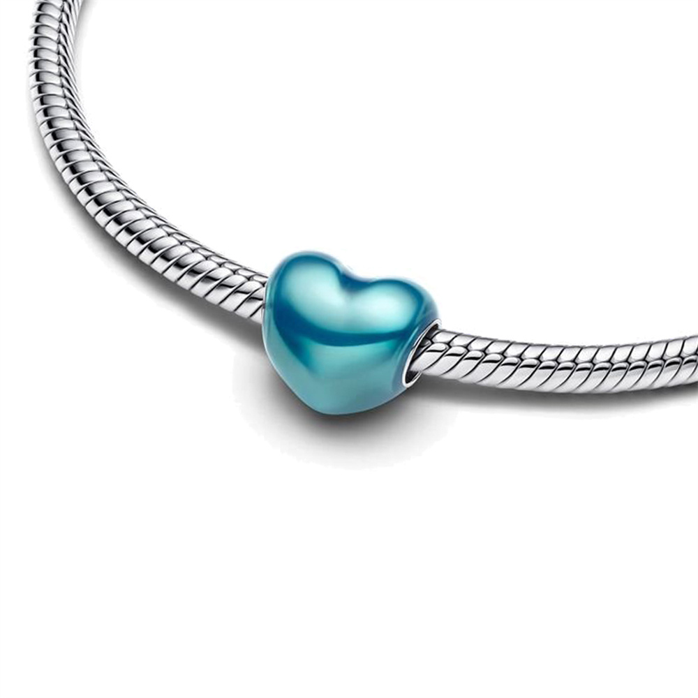 FewDook Fine Multi-Color Metallic Sky Blue Green Heart Charm & Bracelet Set Fit Pan Bangle DIY Women High Quality Jewelry Gift 2025 Fashion New