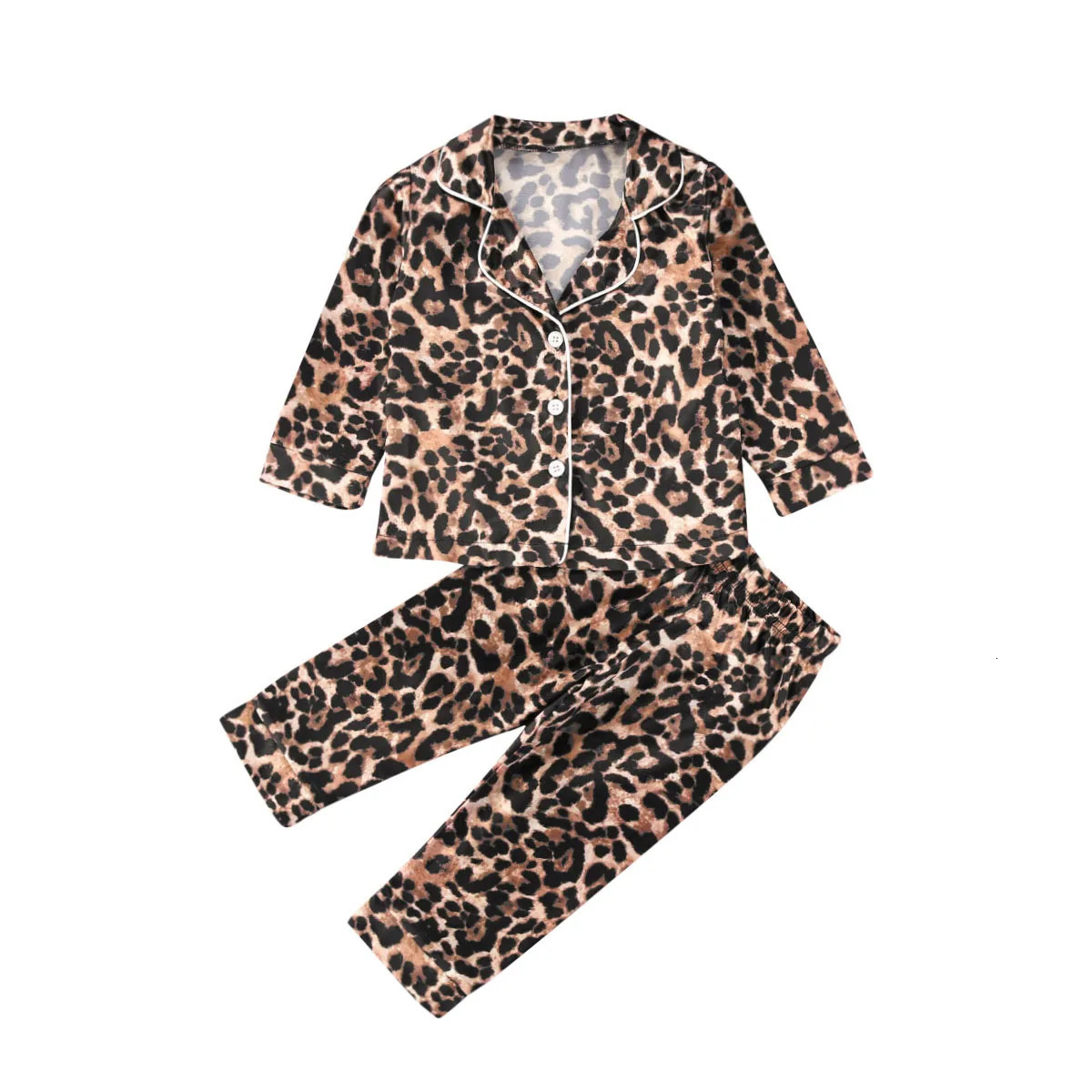 1-6Years Fashion Toddler Baby Boy Girl Leopard Pajamas long / short sleeve Top Pants Button-Down Sleepwear Nightgown 250617