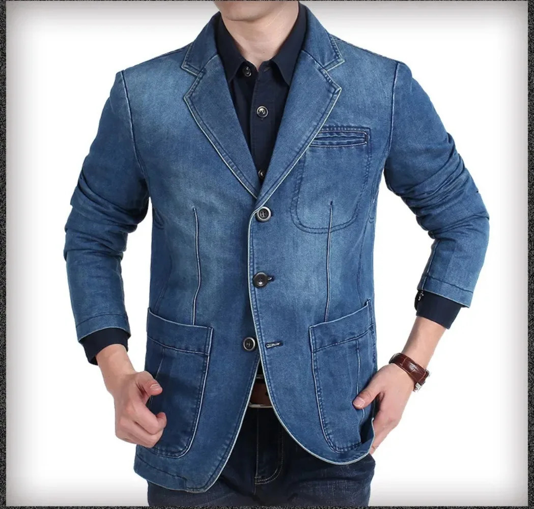 Blazers Men Denim Jacket Suits Coats Single Breasted Turn Down Collar Full Sleeve Casual Regular Coat Button Blazer Jackets 250614