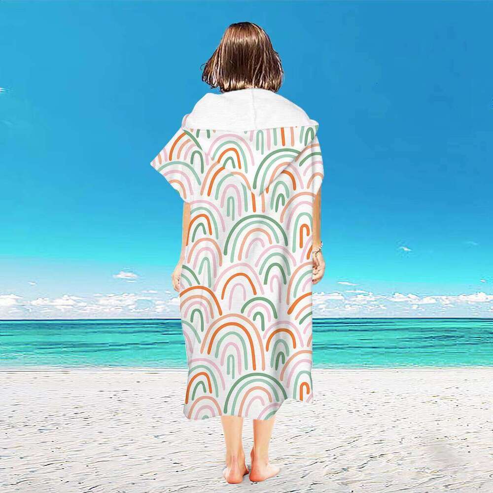 High Quality Microfiber Hooded Poncho Bath Towel Quick Dry Striped Weaving Pattern Printed For Adult Children