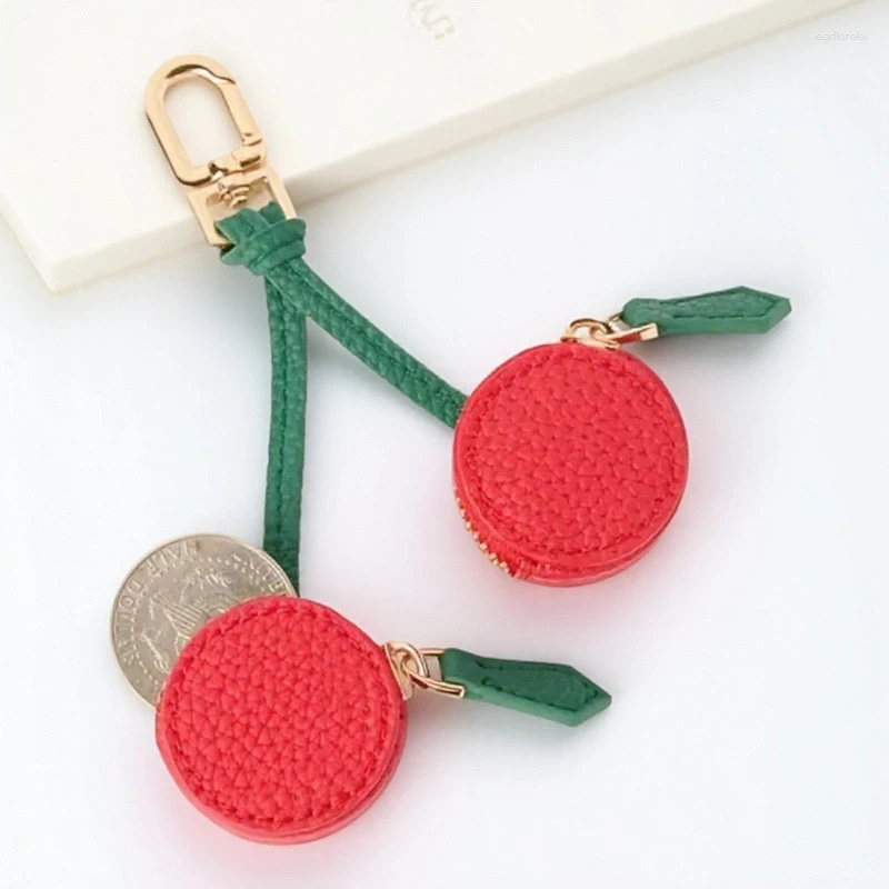 Keychains Cherry Blueberry Design Fruit Charm Coin Purse Microfiber Leather Cute Key Chain Mini Pouch Wallet Gift For Airtag Girl Women