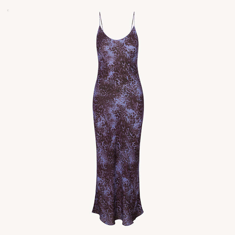 Dresses Skirt Vestidos De Noche 693 Silk Deep V-neck Low-cut Long Dress with Straps Asymmetrical Print French Vacation Style Feminine Appeal