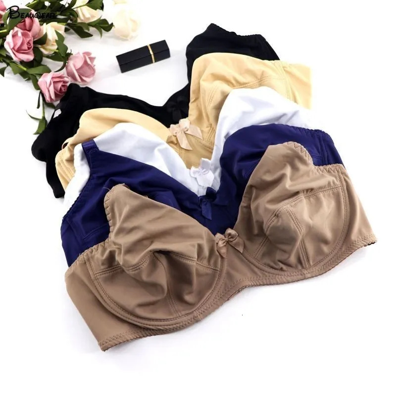 Beauwear Women Underwire Plus Size Bras Full Coverage Non Padded Brassiere Minimizer Underwear 36-52 D E F Color Black Nude BH 250617