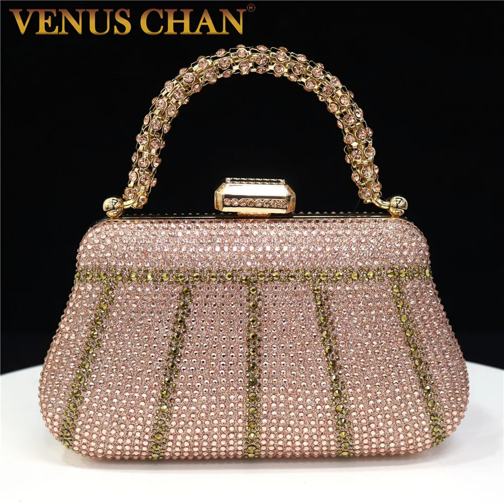 In Nigeria Exquisite Evening Bags With Diamond Design Fashion Handle Clutch Rhinestone Embellished Long Chain Bag 250614