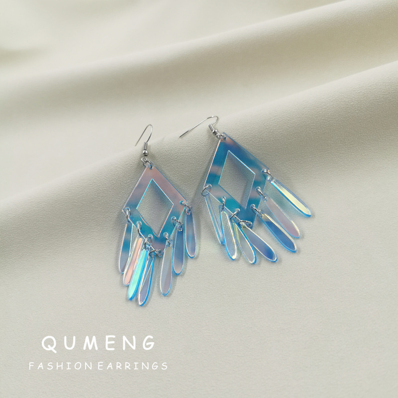 Women's Earrings 4PCS/LOT Acrylic Illusory Color Geometric Long Drop Earrings for Womens Trendy Jewelry Fashion Accessories