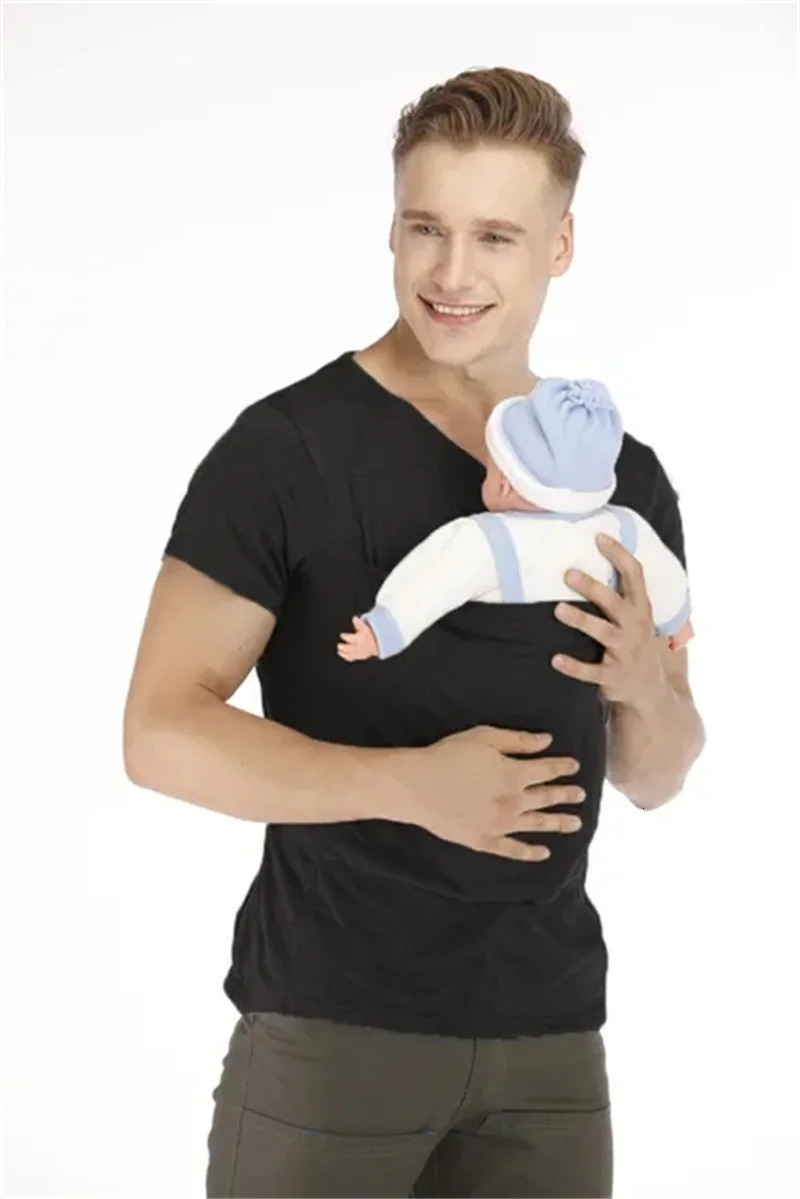 Kangaroo Safety Pocket T-Shirt Baby Summer Pregnancy Feeding Nylon Cotton Clothing Father Mother Short Sleeves Tops 250617