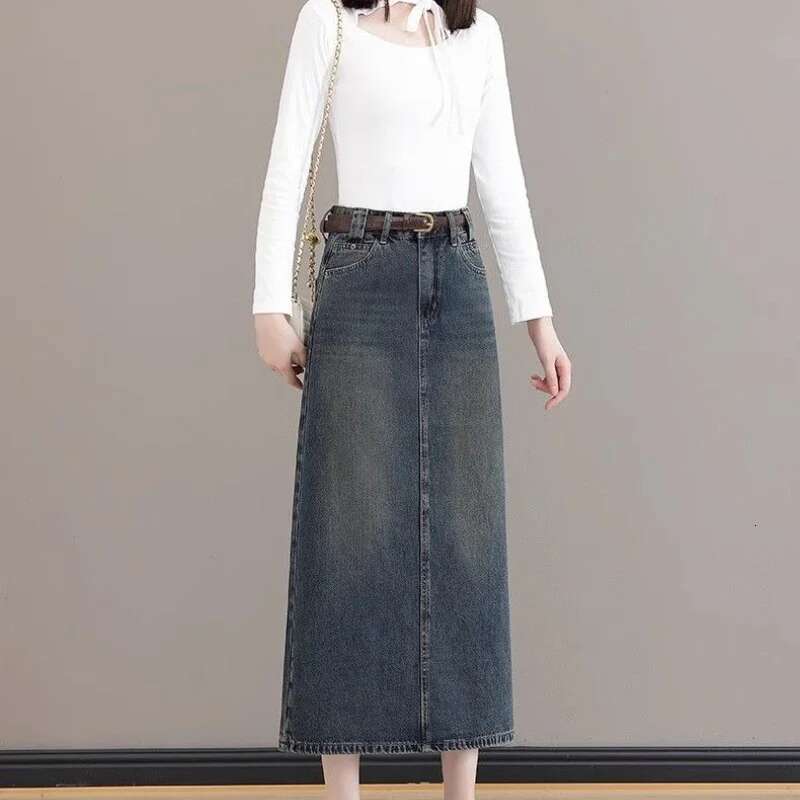 High Waist Wrap Maxi Tight Woman Denim Skirt with Slit Jeans Skirts for Women Long Cheap A Line Clothing Sales Y2k Vintage Trend