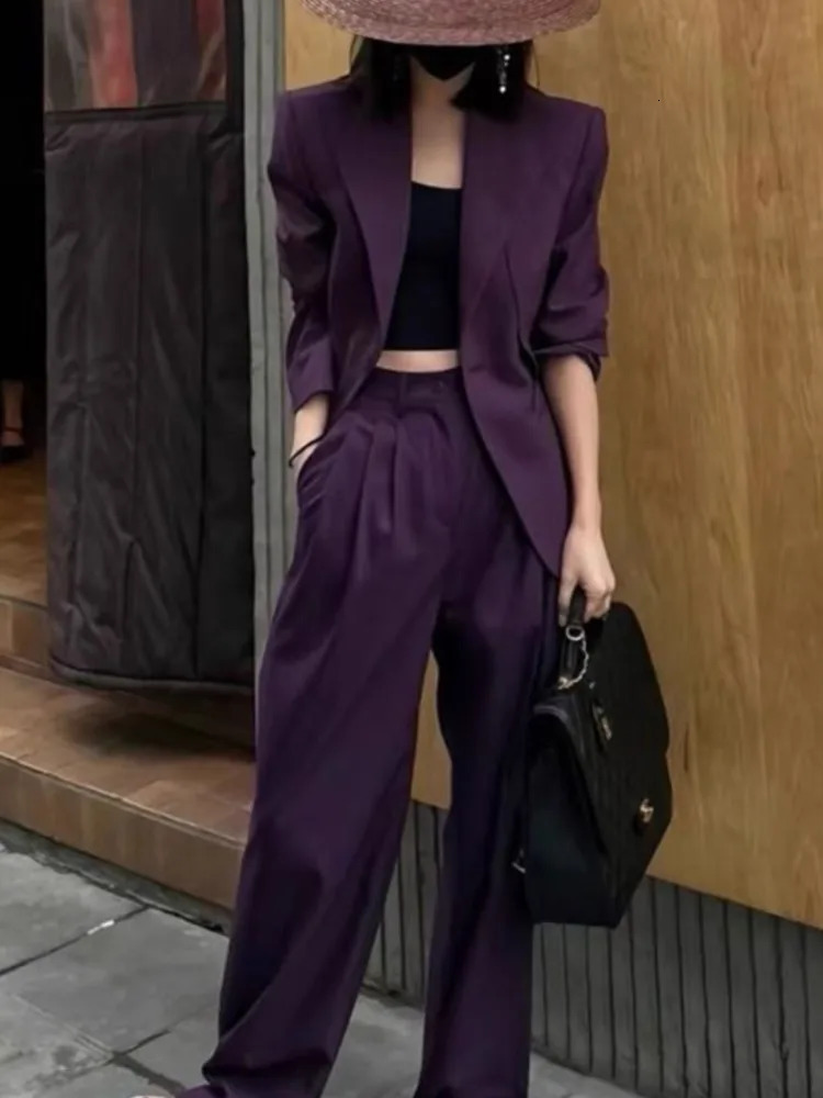 Fashion Ladies Pantsuit Formal Women Office Business Work Wear Blazer and Trousers Purple 2 Piece Set Female Clothes Outfits 250612
