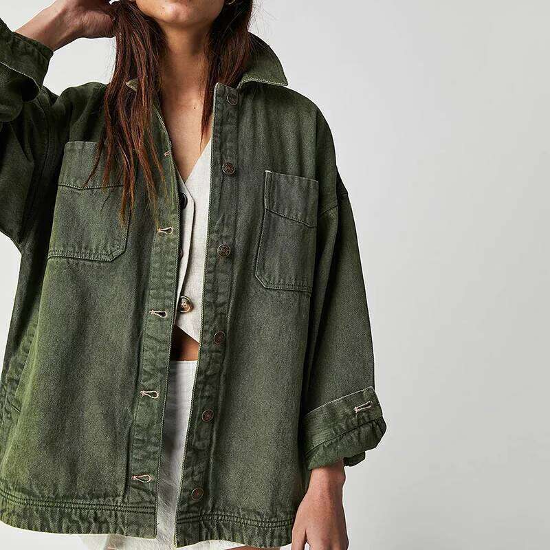 Top 2025 New Fashion Solid Color Spring Autumn Casual Long-Sleeved Lapel Women Denim Jacket H351