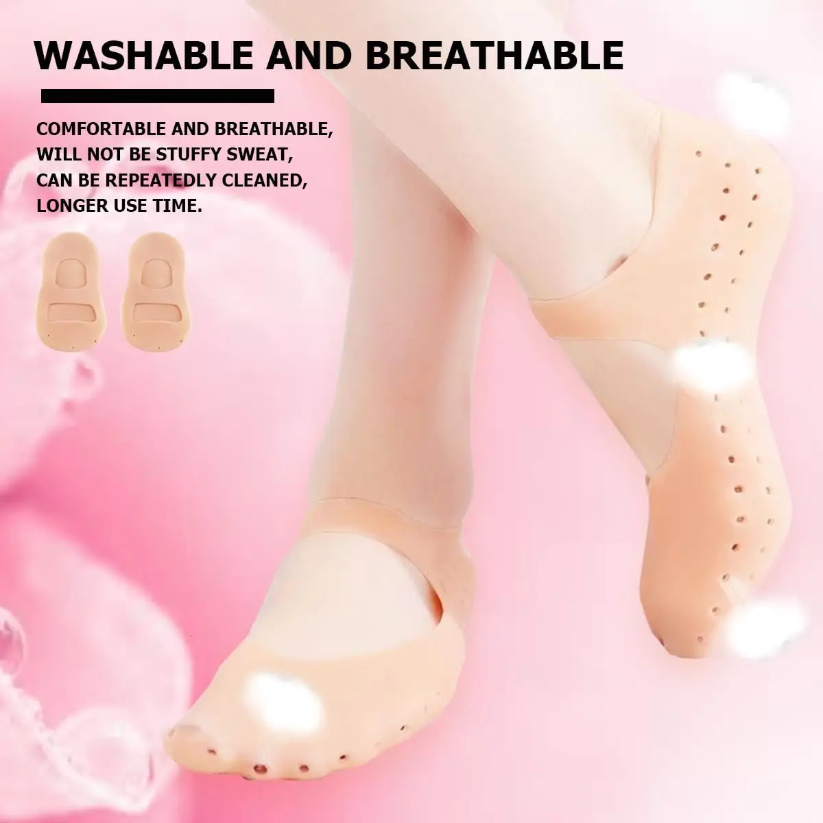 A pair of silicone insoles moisturizing socks heel protector anti crack foot spa socks gel insoles foot care pedicure socks 250613