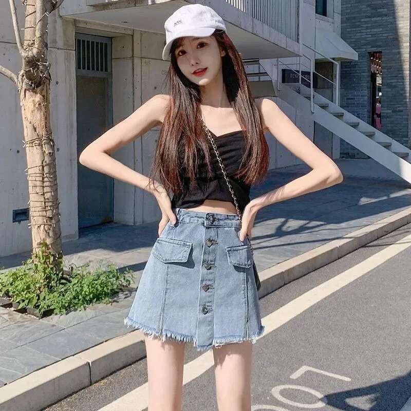 Womens Denim Skirt With Slit High Waist Female Jeans Skirts Premium Casual Streetwear New In Korean Style Y2k Vintage Aesthetic