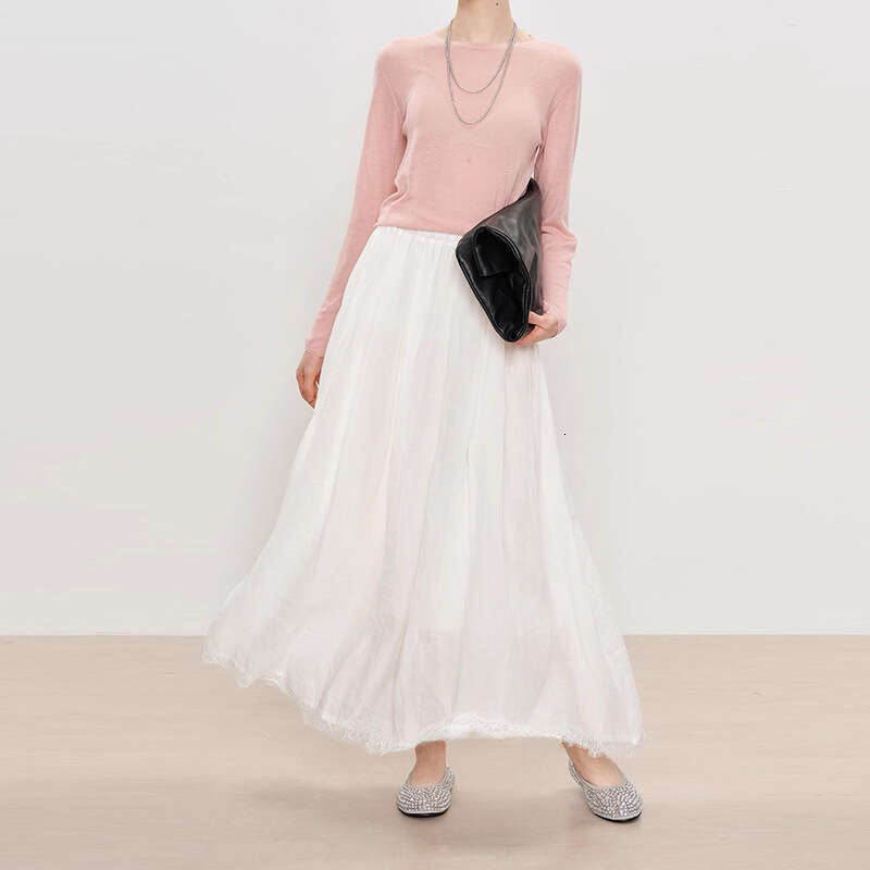 Black Dress Party Dresses for Women Women Dress 967 Summer New 2025 Lightweight Ramie Woven Lace Trim Elastic Waist Midi Skirt French Elegant Style