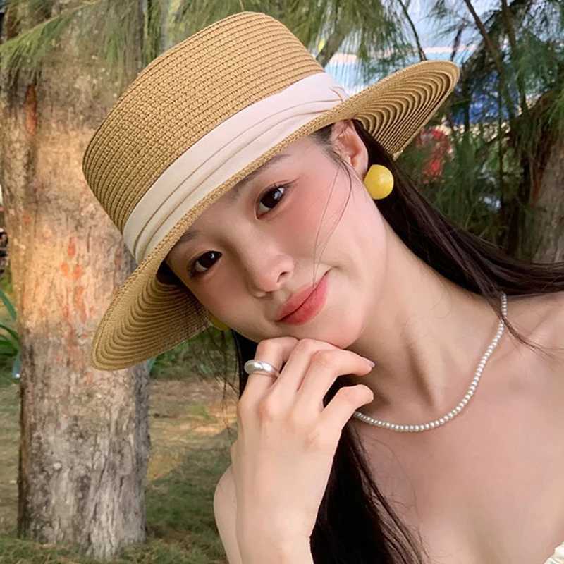 Fashion Summer Women Wide Brim Natural Straw Hat Chapeau Female Sun Hats Boater Panama Beach Hat XJ250617