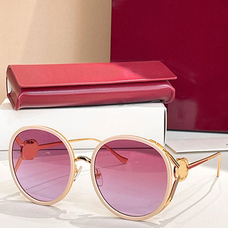 Retro round frame designer women gradient pink sunglasses UV400 fashionable metal splicing mirror leg logo eyewear outdoor driving party travel 1622
