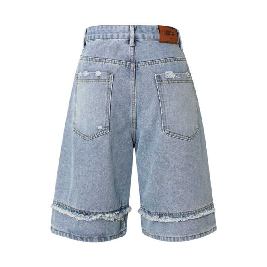 Summer Raw Edge Jeans Short Streetwear Hip Hop Y2k Ripped Hole Knee Length Pants Harajuku Vintage Baggy Denim Shorts Male Z250617
