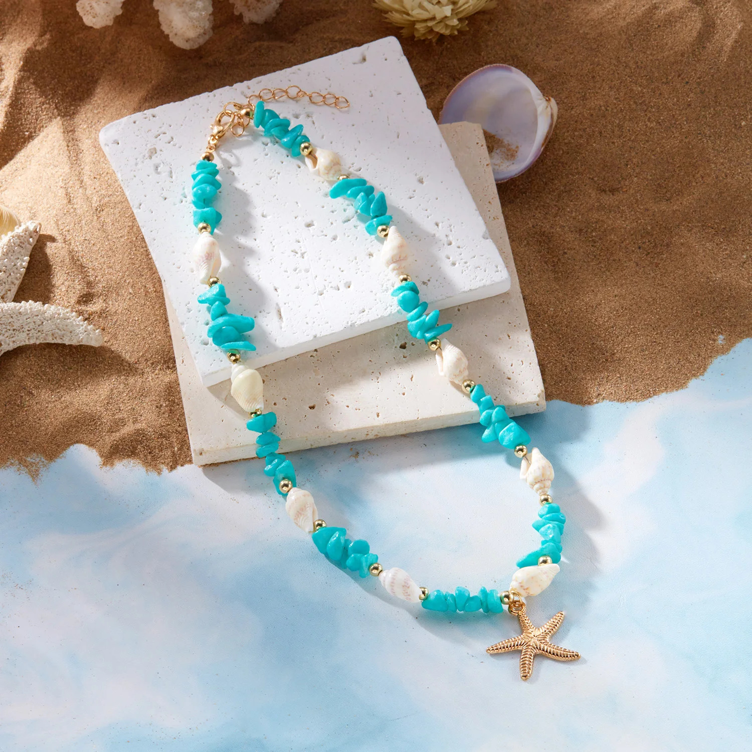 Bohemian Starfish Conch Pendant Necklaces For Women Colorful Irregular Stone Choker Neck Chain Girls Summer Beach Party Jewelry 250616